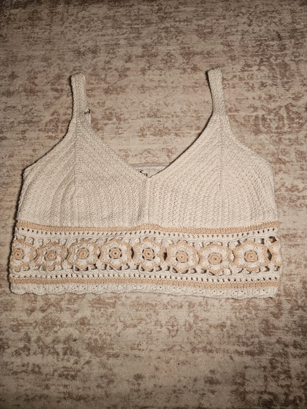 Hollister Cream Crochet Floral Crop Top